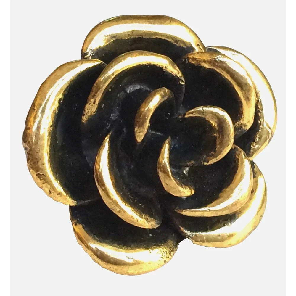 Vtg Gold Tone Rose Flower Bloom Cocktail Ring Size 6 7 8 Chunky Statement Boho